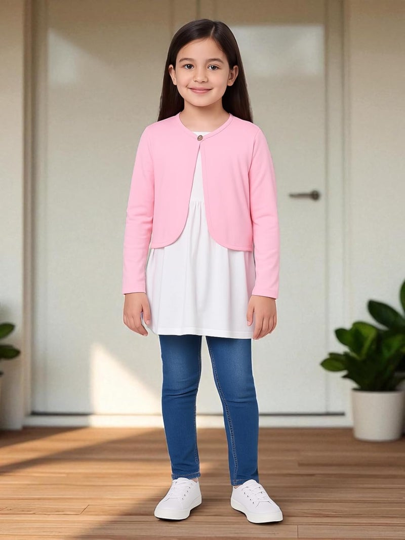 KRYPTIC Kids Girls Crop Length Cotton Shrug – Soft Lightweight Open Front Layer for Stylish Everyday Wear - Image 4