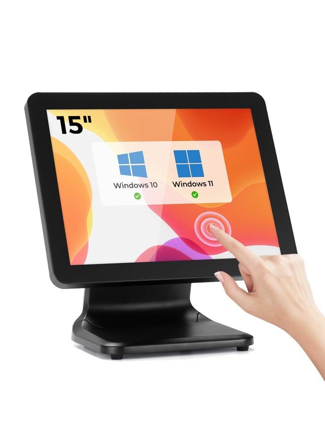 MUNBYN 15-inch POS Touch Screen Monitor, True Flat Seamless POS Monitor, Heavy-Duty Metal Stand, HDMI/VGA Capacitive Screen Display for Retail Restaurant, Bar, No Driver Required, 2Y Protection - Image 1