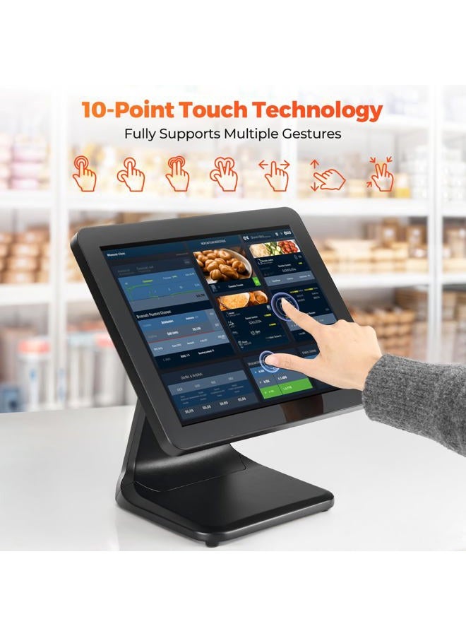 MUNBYN 15-inch POS Touch Screen Monitor, True Flat Seamless POS Monitor, Heavy-Duty Metal Stand, HDMI/VGA Capacitive Screen Display for Retail Restaurant, Bar, No Driver Required, 2Y Protection - Image 5