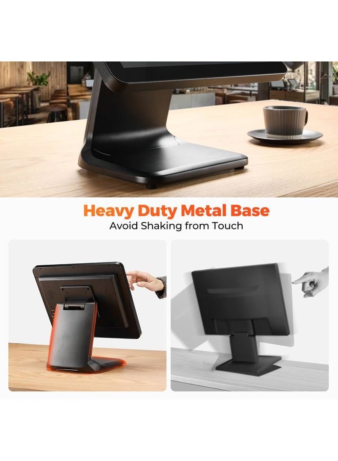 MUNBYN 15-inch POS Touch Screen Monitor, True Flat Seamless POS Monitor, Heavy-Duty Metal Stand, HDMI/VGA Capacitive Screen Display for Retail Restaurant, Bar, No Driver Required, 2Y Protection - Image 4