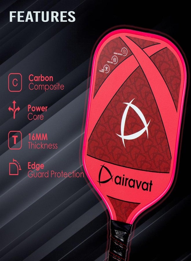AIRAVAT مضرب/مضرب بيكلبول Airavat Snipe 7411، مصنوع بالكامل من ألياف الكربون، سمكه 16 مم، جسم خفيف، مقبض طويل ذو قبضة محكمة للقوة/الدوران، حماية حافة الحماية، معيار USAPA - أحمر. - Image 4