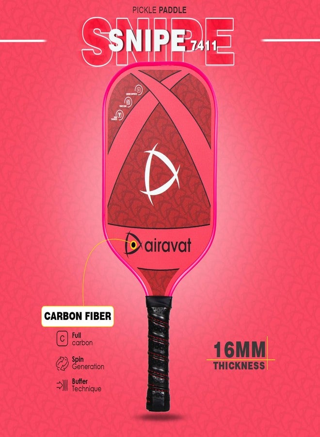 AIRAVAT مضرب/مضرب بيكلبول Airavat Snipe 7411، مصنوع بالكامل من ألياف الكربون، سمكه 16 مم، جسم خفيف، مقبض طويل ذو قبضة محكمة للقوة/الدوران، حماية حافة الحماية، معيار USAPA - أحمر. - Image 5
