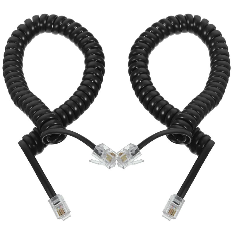 2 Pack Black Coiled Telephone Receiver Cord For Desk Landline Phone - Image 2