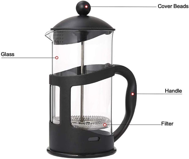 3D CREATIONS French Press Coffee And Tea maker Cold Brew Foam Maker 4 level filtration Heat Resistance Borosilicate Glass 350 ML. - Image 3