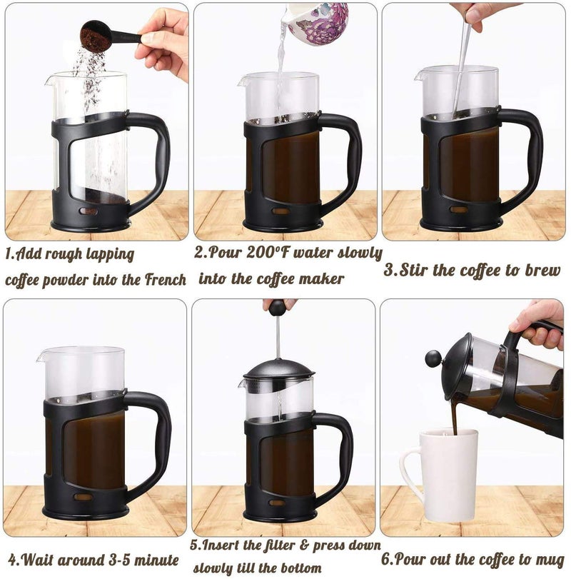 3D CREATIONS French Press Coffee And Tea maker Cold Brew Foam Maker 4 level filtration Heat Resistance Borosilicate Glass 350 ML. - Image 2