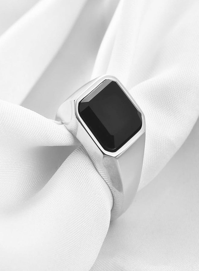 VQYSKO Signet Rings for Men Women,Solid Polished Stainless Steel Biker Ring for Men,Ideal Gift for Dad & Boyfriend,Silver Gold Black Color for Choice, size 4-15 (Silver+Black, 10) - Image 5