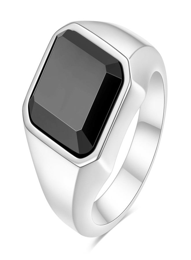 VQYSKO Signet Rings for Men Women,Solid Polished Stainless Steel Biker Ring for Men,Ideal Gift for Dad & Boyfriend,Silver Gold Black Color for Choice, size 4-15 (Silver+Black, 10) - Image 1