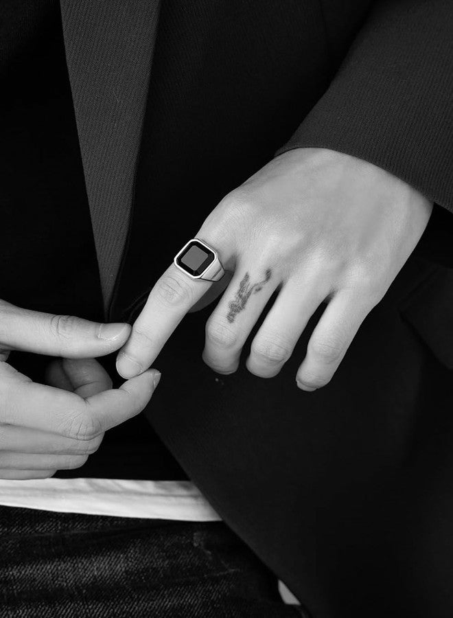 VQYSKO Signet Rings for Men Women,Solid Polished Stainless Steel Biker Ring for Men,Ideal Gift for Dad & Boyfriend,Silver Gold Black Color for Choice, size 4-15 (Silver+Black, 10) - Image 4