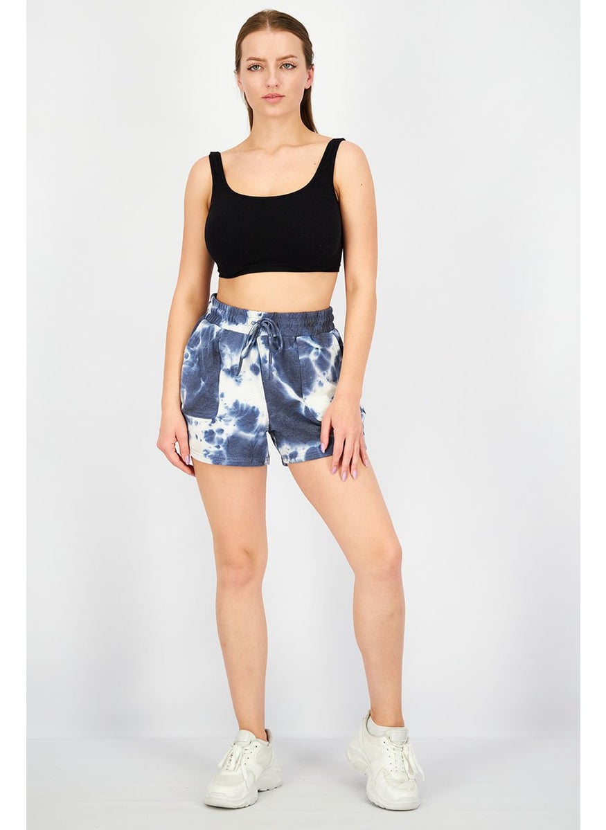 Rae Dunn - Women Sportswear Fit Drawstring Pull,On Short, Navy and White Tie Dye - Image 1