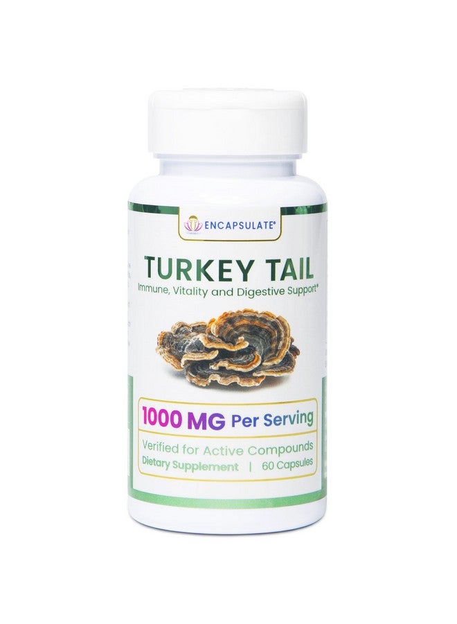 ENCAPSULATE Turkey Tail Capsules 1000mg - Premium Organic Fruiting Body 1:1 Extract - Adaptogen Mushroom Supplement for Digestive, Gut & Immune Support - Lab Tested & Max Bioavailability - 60 Count - Image 1