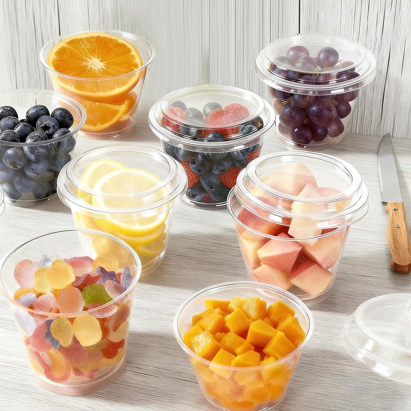 ALEXPRE 6 oz Dessert Cups with Lids and Spoons 180 Pcs | Serves 60 | Plastic Small Cake Fruit Mini Disposable Round Cups for Yogurt Parfait Pudding Mousse - Image 3