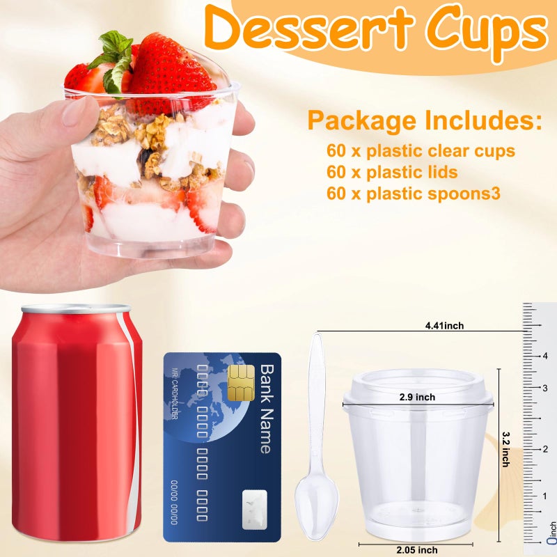 ALEXPRE 6 oz Dessert Cups with Lids and Spoons 180 Pcs | Serves 60 | Plastic Small Cake Fruit Mini Disposable Round Cups for Yogurt Parfait Pudding Mousse - Image 5