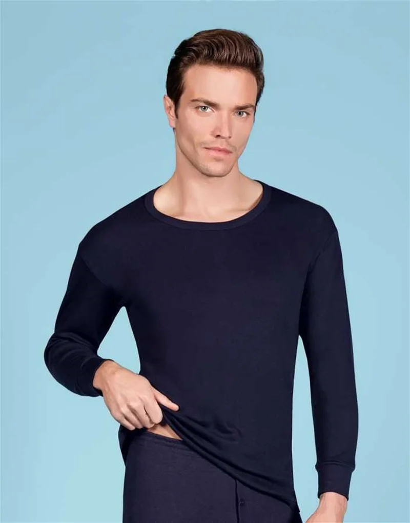 Berrak Men's O Neck Long Sleeve Cotton Undershirt Tights Underwear Set