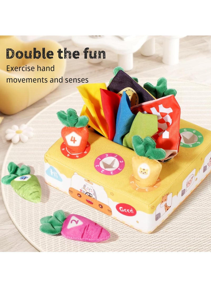 عربست لعبة صندوق أنسجة مونتيسوري للأطفال لمدة 6-12 شهرًا - لعبة المجلس المشغولة الحسية للأطفال الصغار ، وتراكم الألعاب مع الأوشاح ، ورق التجعيد - هدايا للأولاد والبنات البالغين من العمر سنة واحدة - Image 4