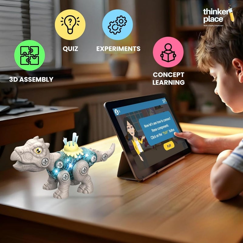 ThinkerPlace DIY Sliding Dinosaur Kit Stegosaurus with Light & Sound | Learn About Fossils | Take Apart Dinosaur Toys | Build, Play & Learn | Toy for Kids Age 4+ | Science & Learning Toy - Image 3