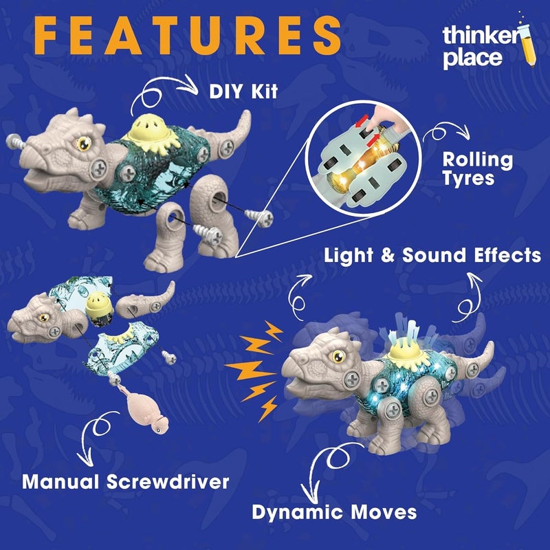 ThinkerPlace DIY Sliding Dinosaur Kit Stegosaurus with Light & Sound | Learn About Fossils | Take Apart Dinosaur Toys | Build, Play & Learn | Toy for Kids Age 4+ | Science & Learning Toy - Image 2