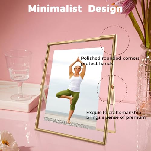 AhaGo Gold Floating Frame, 8"×10", 2 Set, Vertical, For Picture 7x9, 6x8, 5x7, Tabletop Shelf Photo Frames, Classy for Thanksgiving, Wedding or Birthday - Image 3