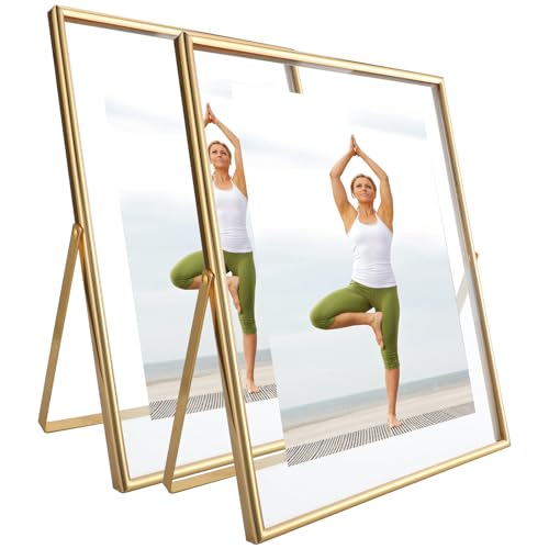 AhaGo Gold Floating Frame, 8"×10", 2 Set, Vertical, For Picture 7x9, 6x8, 5x7, Tabletop Shelf Photo Frames, Classy for Thanksgiving, Wedding or Birthday - Image 1