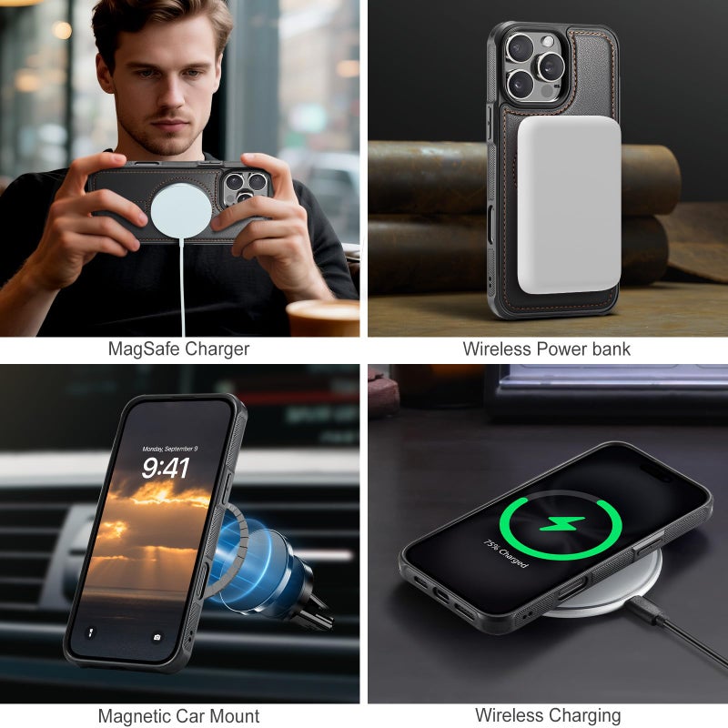 Usroom for iPhone 16 Pro Max Wallet Case Compatible with Magsafe, Magnetic RFID Blocking Card Holder Kickstand 2 in 1 Detachable Case for iPhone 16 Pro Max 6.9", Black - Image 3