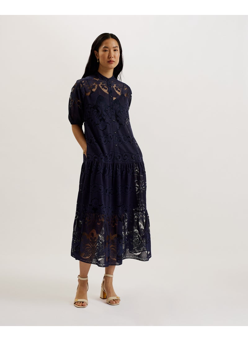 Ted Baker Xativa Laced Midi Shirt Dress With Puff Sleeve  - Image 1