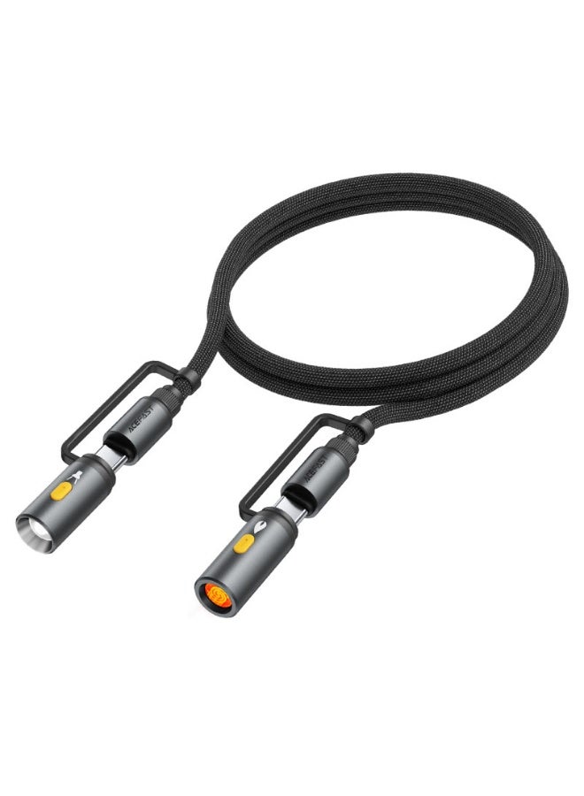 ACEFAST USB-C to USB-C 60W Fast Charging 3 in 1 Cable 1.2M With LED Flashlight, Cigarette Lighter Adapters,  High-Speed Data Transmission (J4) -Black - Image 2