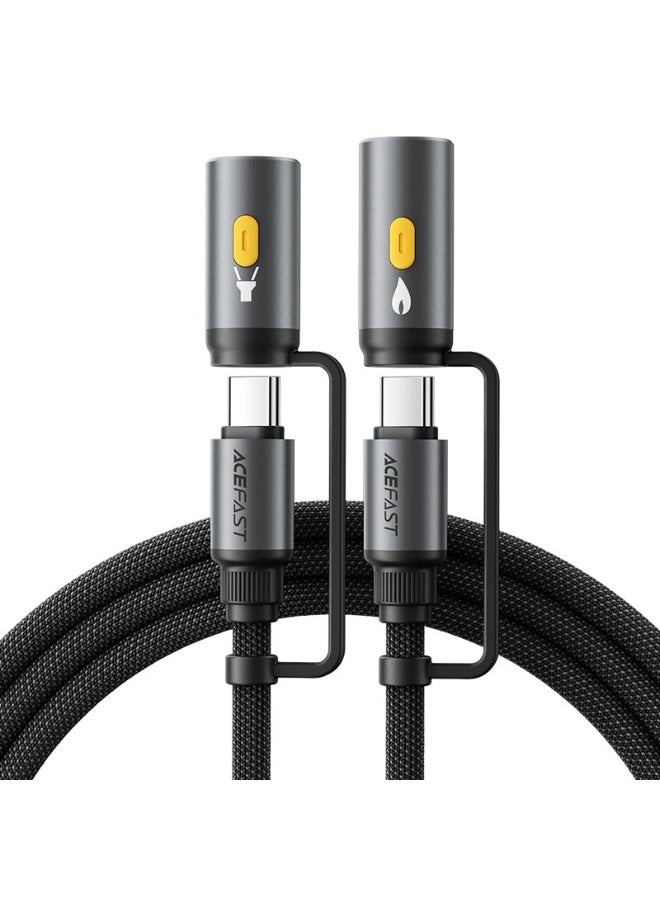 ACEFAST USB-C to USB-C 60W Fast Charging 3 in 1 Cable 1.2M With LED Flashlight, Cigarette Lighter Adapters,  High-Speed Data Transmission (J4) -Black - Image 1