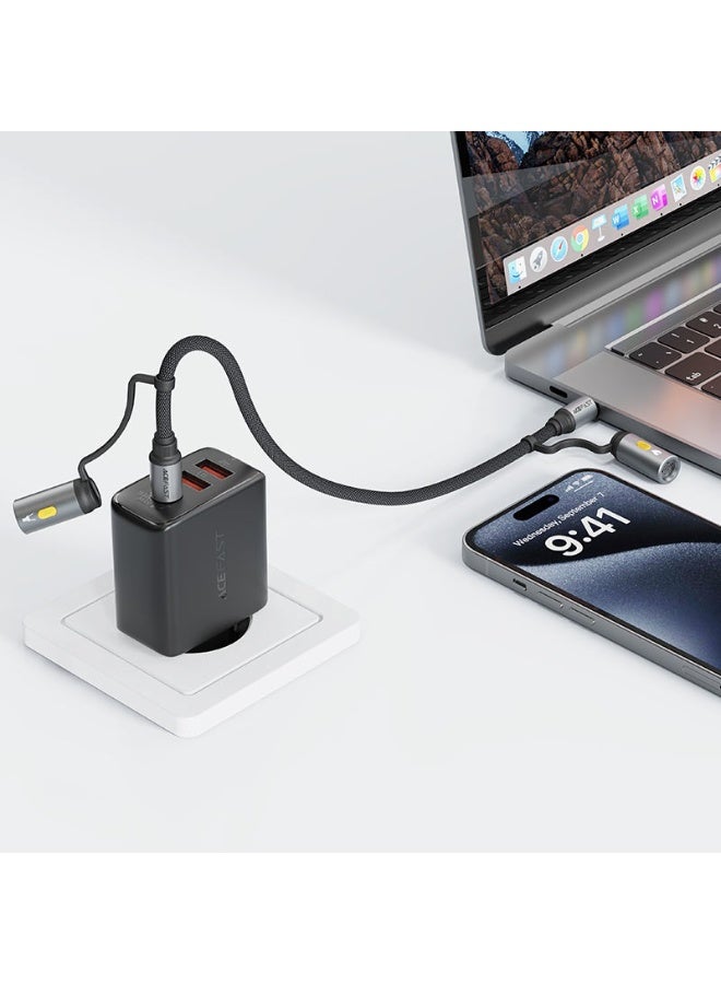 ACEFAST USB-C to USB-C 60W Fast Charging 3 in 1 Cable 1.2M With LED Flashlight, Cigarette Lighter Adapters,  High-Speed Data Transmission (J4) -Black - Image 3