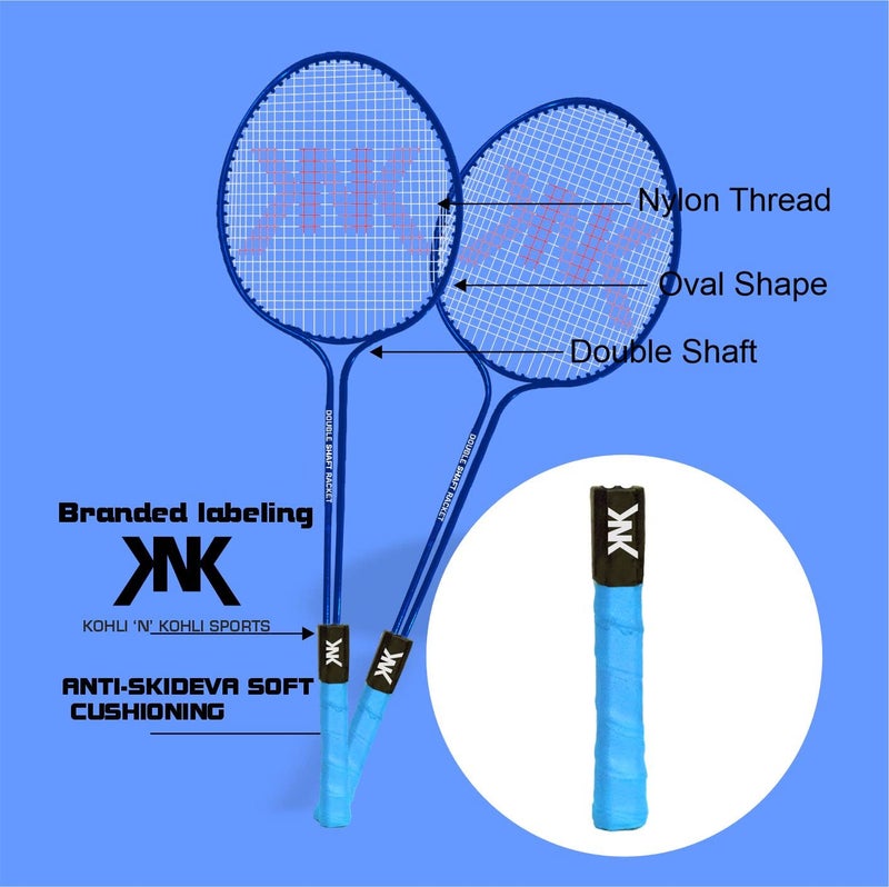 KNK Double Shaft Iron Body Badminton Racket With Badminton Net One Piece Full Cover (3 Shuttle+ Badminton Net), Multicolor - Image 2
