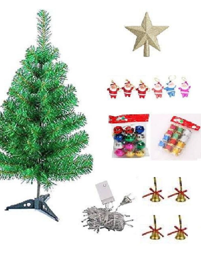 The awaited Christmas tree, a green tree, a tree with a soft metal pole in motion and the appropriate plastic kit: 120 cm + a set of 30-piece tree decorating toys + a 10-meter light rope
