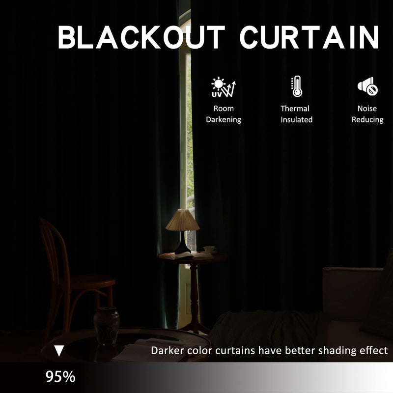 OYRING Pinch Pleated Curtain with Tieback for Bedroom  Energy Efficient Room Darkening Blackout Triple Weave Pleated Curtain for Kitchen  Patio  38"" W x 72"" L  Black  1 Panel - Image 3