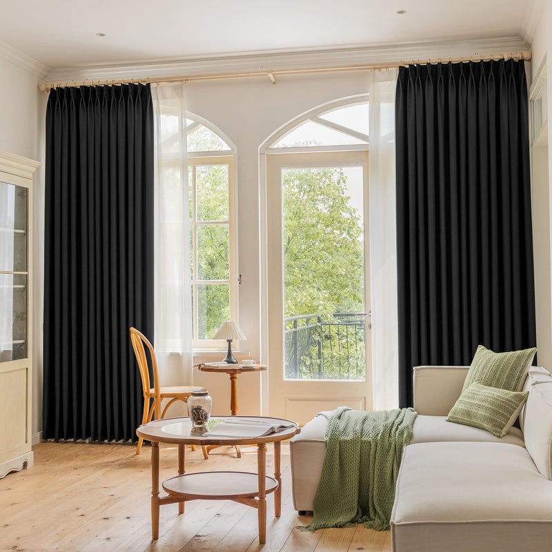 OYRING Pinch Pleated Curtain with Tieback for Bedroom  Energy Efficient Room Darkening Blackout Triple Weave Pleated Curtain for Kitchen  Patio  38"" W x 72"" L  Black  1 Panel - Image 2