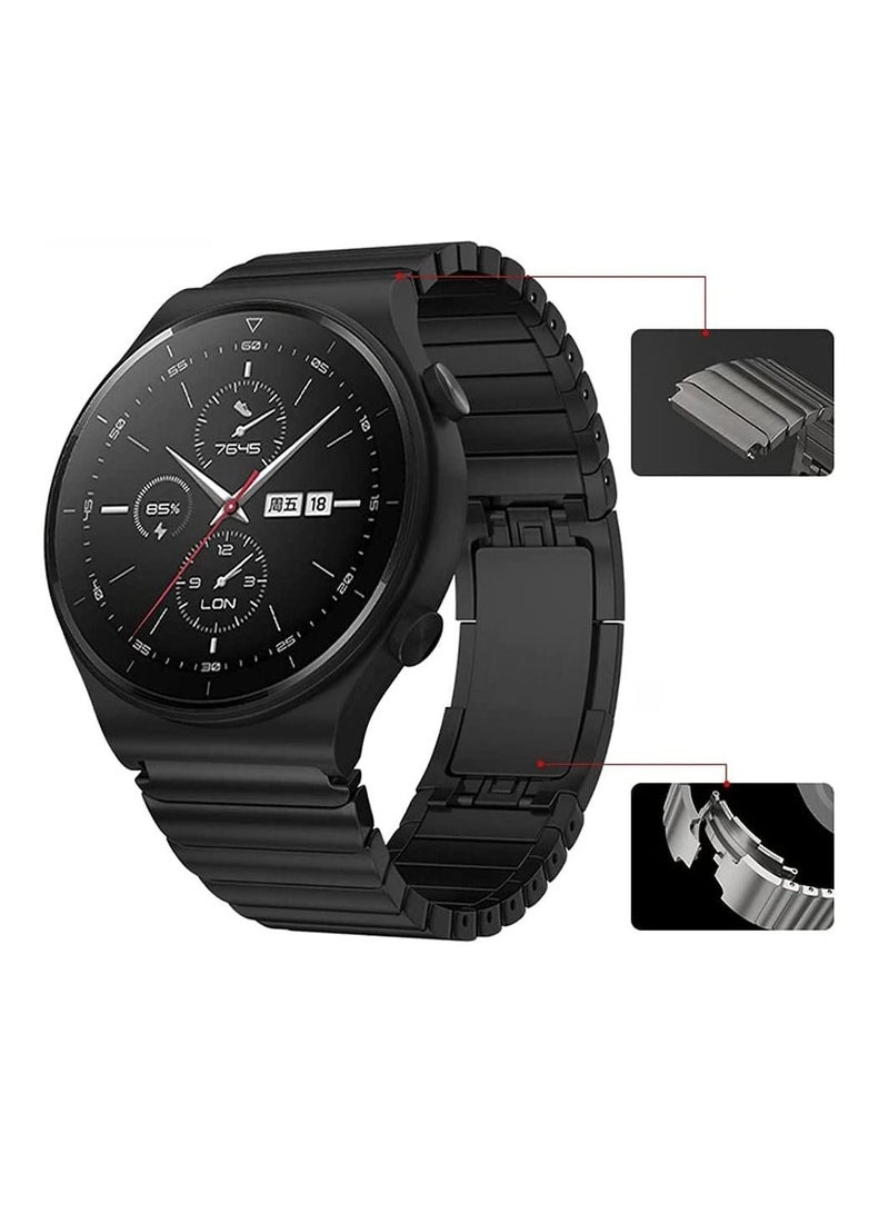 Y&D Stainless Steel Replacement Strap for Huawei GT 46mm / GT2 Pro 42 46mm, Compatible with Samsung Galaxy Watch 3 45mm Gear S3, Metal 22mm (Black) - Image 2