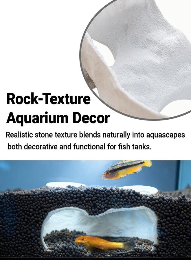 ORBIDYN Dual-Entrance Rock-Texture Cave - Fish Tank Shelter & Aquarium Decor with 2 Tunnels, 6×3.4×2.3in (White) - Image 2