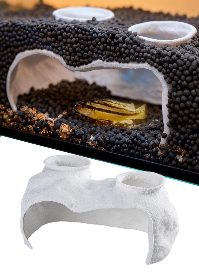 ORBIDYN Dual-Entrance Rock-Texture Cave - Fish Tank Shelter & Aquarium Decor with 2 Tunnels, 6×3.4×2.3in (White) - Image 1