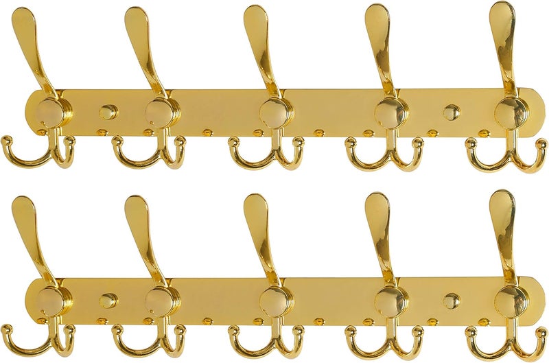 Dseap Coat Rack - Heavy Duty Coat Hooks with 5 Triple Hooks, Stainless Steel Wall Coat Hooks, Wall Hooks, Hook Rack for Coat, Hat, Towel, Handbag, Gold, Pack of 2 - Image 1