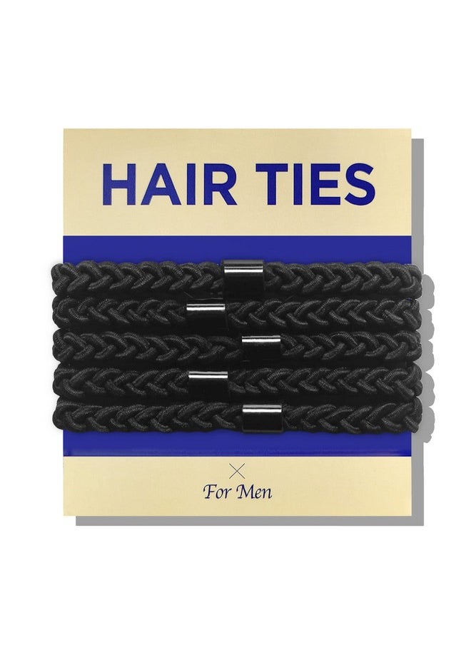 HAVHAF - Braided Mens Hair Ties For Men - For Buns Curly Thick Dense Hair Elastic Hair Ties For Guys | No Damage Crease Breakage Black 5 Count (Pack Of 1) - Image 1