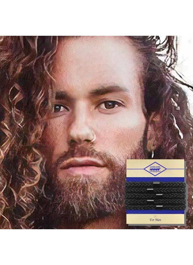 HAVHAF - Braided Mens Hair Ties For Men - For Buns Curly Thick Dense Hair Elastic Hair Ties For Guys | No Damage Crease Breakage Black 5 Count (Pack Of 1) - Image 1