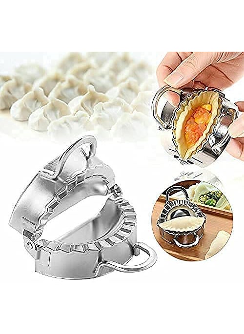 BLISS START BLISS START 2 in 1 Dumpling Maker Ghughra Momos Maker Machine Skin Press Mould for Gujiya Ghughra Mould MachineKitchen Dumpling Making Tool with Dumpling Puri Maker Momo Maker Stainless Steel  - Image 3