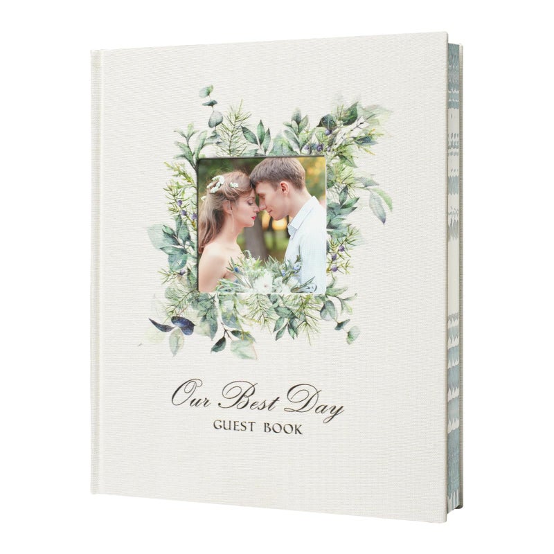 Vienrose Vienrose Wedding Guest Book Polaroid Guest Book Photo GuestBook Sign in book Personalized Linen Cover 120 Pages Hardcover with Lined, Alternative Baby Shower, Party, Birthday (10" x 8" Traditional)  - Image 1