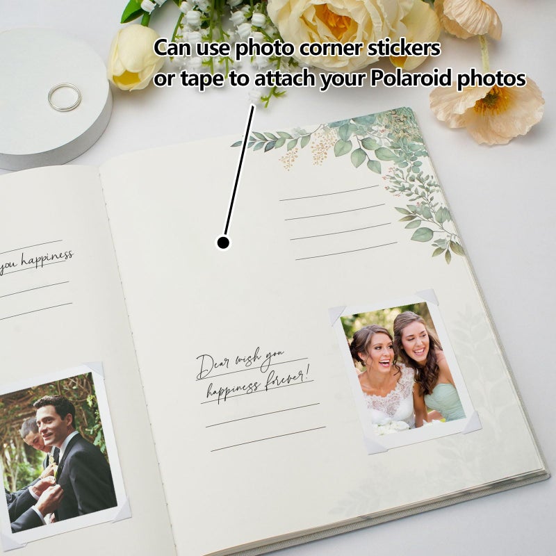 Vienrose Vienrose Wedding Guest Book Polaroid Guest Book Photo GuestBook Sign in book Personalized Linen Cover 120 Pages Hardcover with Lined, Alternative Baby Shower, Party, Birthday (10" x 8" Traditional)  - Image 2