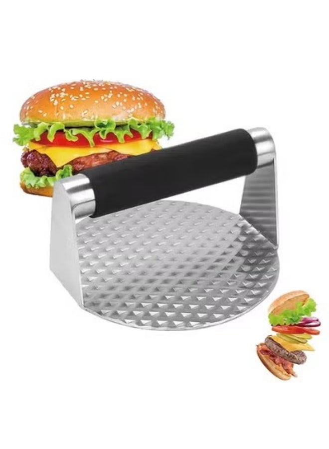 بينكو مكبس همبرجر من الفولاذ المقاوم للصدأ، مقبض مقاوم للحرارة، مجموعة ملحقات شواء احترافية للشواية المسطحة، وصانع فطائر الهامبرجر ومعصرة الشحوم، تصميم متعدد الاستخدامات ومتين. - Image 1