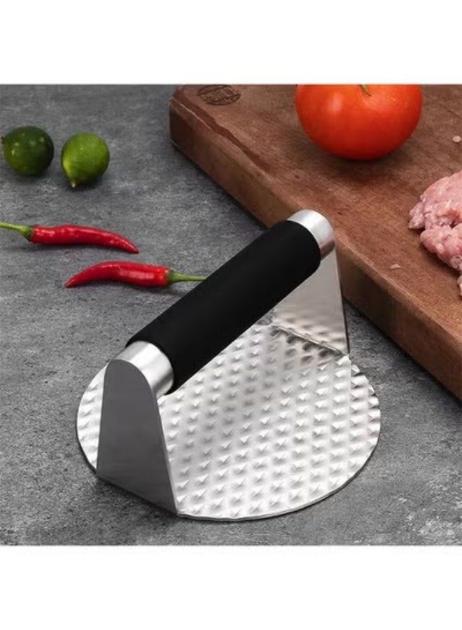 بينكو مكبس همبرجر من الفولاذ المقاوم للصدأ، مقبض مقاوم للحرارة، مجموعة ملحقات شواء احترافية للشواية المسطحة، وصانع فطائر الهامبرجر ومعصرة الشحوم، تصميم متعدد الاستخدامات ومتين. - Image 3