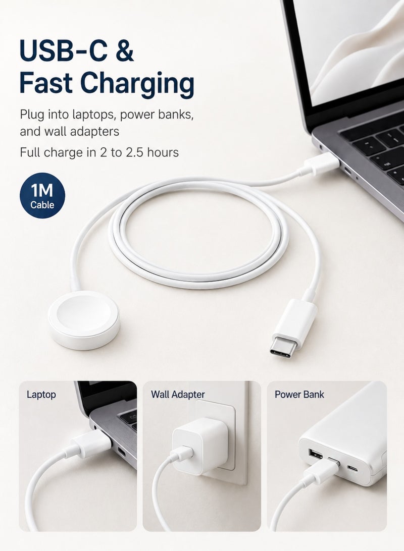 Digipace USB-C Charging Cable for Apple Watch, Magnetic iWatch Charger Cord, Fast Charging Dock Compatible with Watch Series 9/8/7/Ultra/SE2/6/5/4/3/2/1/SE1, Durable PC+ABS Shell with TPE Wire (1M, White) - Image 5