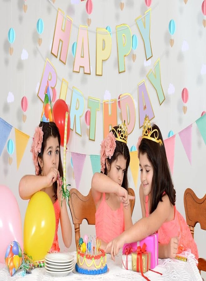 ZoZac لافتة عيد ميلاد سعيد جاهزة للتعليق من زوزاك وزينة - زينة عيد ميلاد للبنات الصغيرات - لافتة عيد ميلاد سعيد وإكليل ثلاثي الأبعاد مع أعلام مثلثة بألوان الباستيل - Image 2