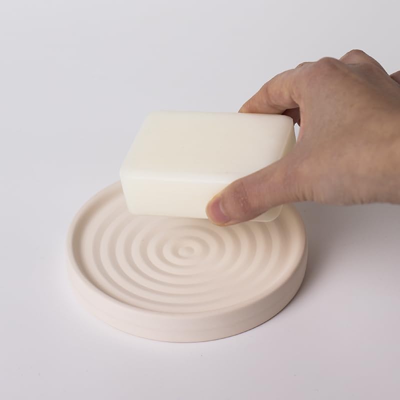 Selegna Diatomite Round Soap Dish & Soap Holder, Quick-Dry Drying Stone Bar Soap Tray with Ripple Pattern, Water-Absorbing Diatomaceous Earth Vanity Tray for Bathroom & Kitchen Countertop - Image 1