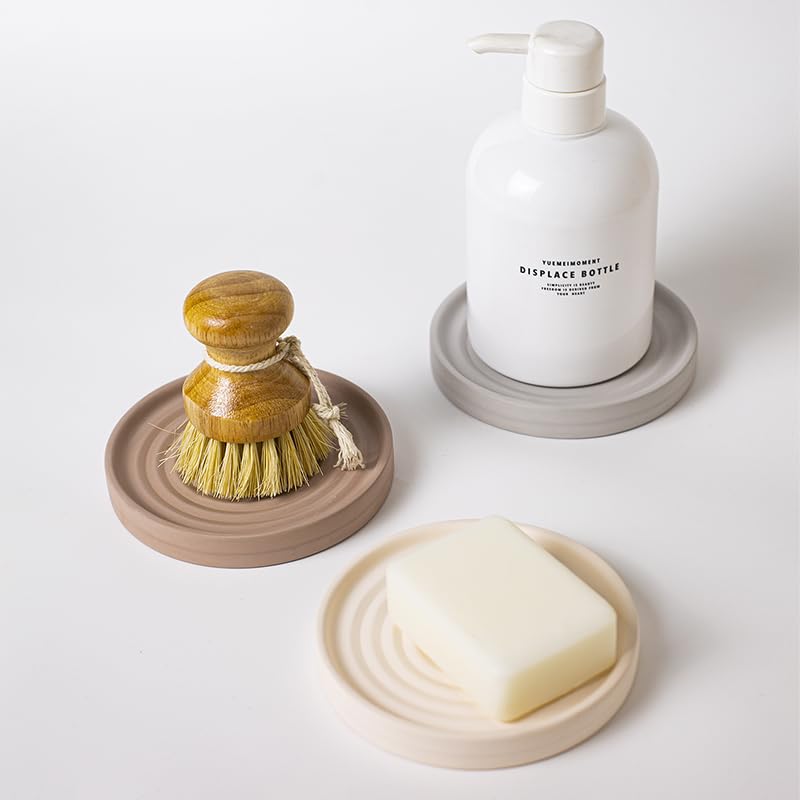 Selegna Diatomite Round Soap Dish & Soap Holder, Quick-Dry Drying Stone Bar Soap Tray with Ripple Pattern, Water-Absorbing Diatomaceous Earth Vanity Tray for Bathroom & Kitchen Countertop - Image 5