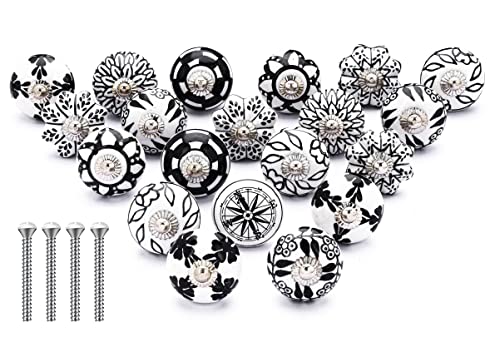 NAQSH Ceramic Cabinet Knobs Kitchen Drawer Knob Handpainted Cupboard Door & Drawers Pulls (Black & White, 20) - Image 1