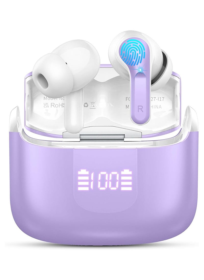 lekikpo Wireless Earbud Bluetooth 5.3 Headphones, Hi-Fi Stereo Ear Buds with 4 ENC Cancelling Mics, 40H in-Ear Earphones IP7 Waterproof Sports, LED Display, Mini Headset for Laptop Pad TV, Android/iOS Phones-Purple  - Image 1