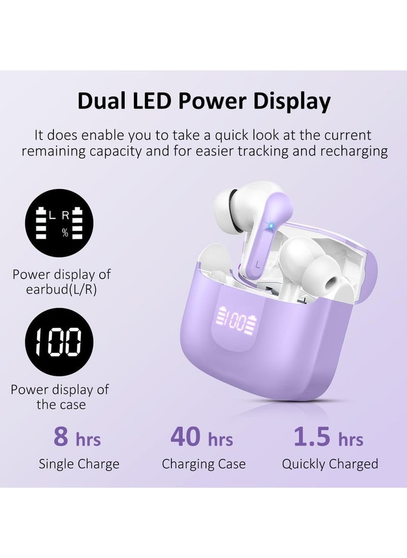 lekikpo Wireless Earbud Bluetooth 5.3 Headphones, Hi-Fi Stereo Ear Buds with 4 ENC Cancelling Mics, 40H in-Ear Earphones IP7 Waterproof Sports, LED Display, Mini Headset for Laptop Pad TV, Android/iOS Phones-Purple  - Image 4