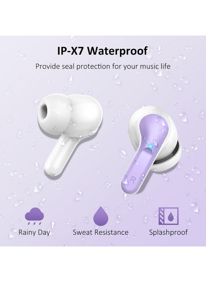 lekikpo Wireless Earbud Bluetooth 5.3 Headphones, Hi-Fi Stereo Ear Buds with 4 ENC Cancelling Mics, 40H in-Ear Earphones IP7 Waterproof Sports, LED Display, Mini Headset for Laptop Pad TV, Android/iOS Phones-Purple  - Image 2